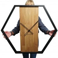 Dubové hodiny Loft Hexagon kovové 80cm, z231